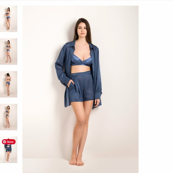 Carine Gilson - Soft Triangle Bra (S) and Brief (M) in Silk Lycra – Blue Indigo - Picture 5 of 5